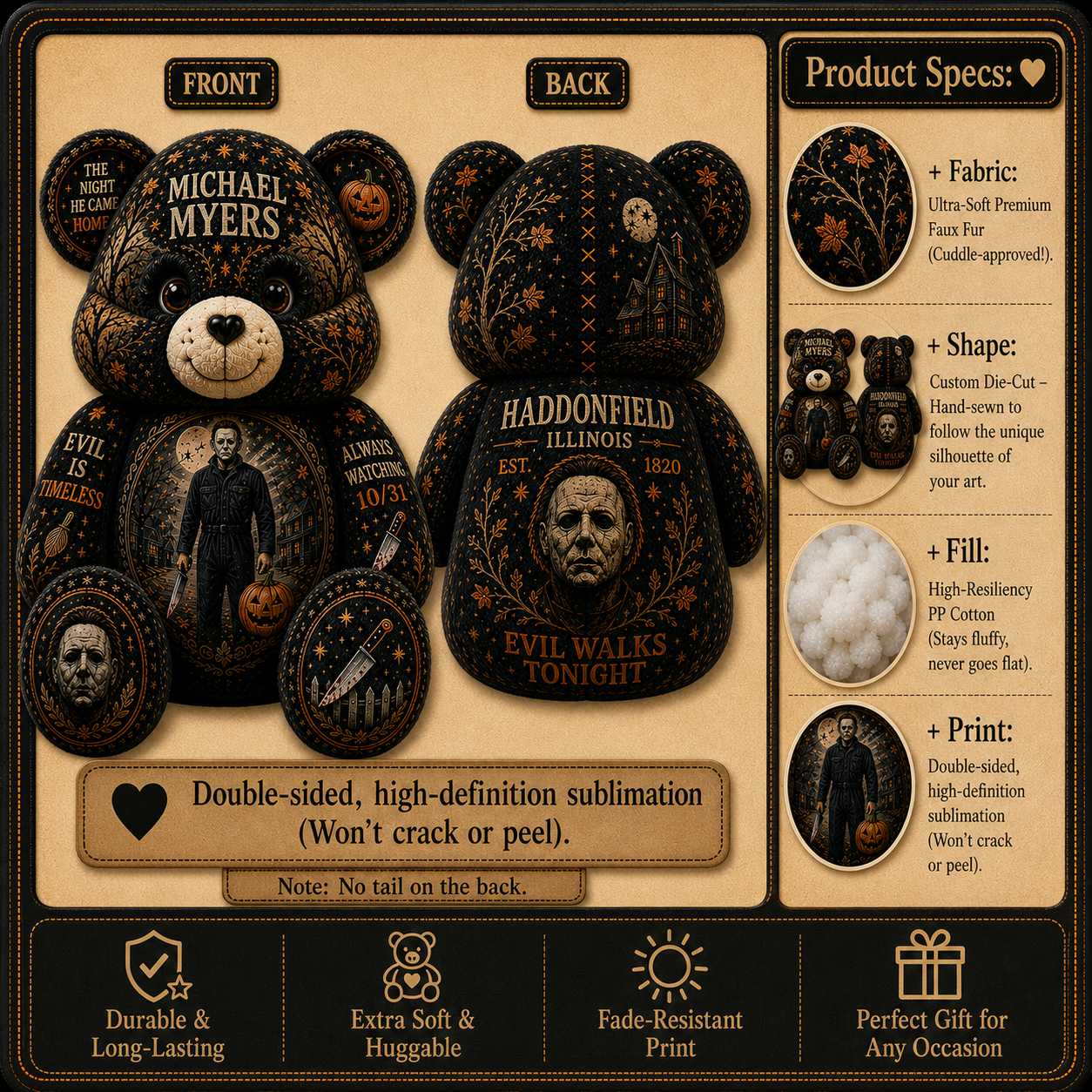Michael Myers Bear Custom Shaped Pillow – Halloween 1978 Horror Gift for Movie Fans
