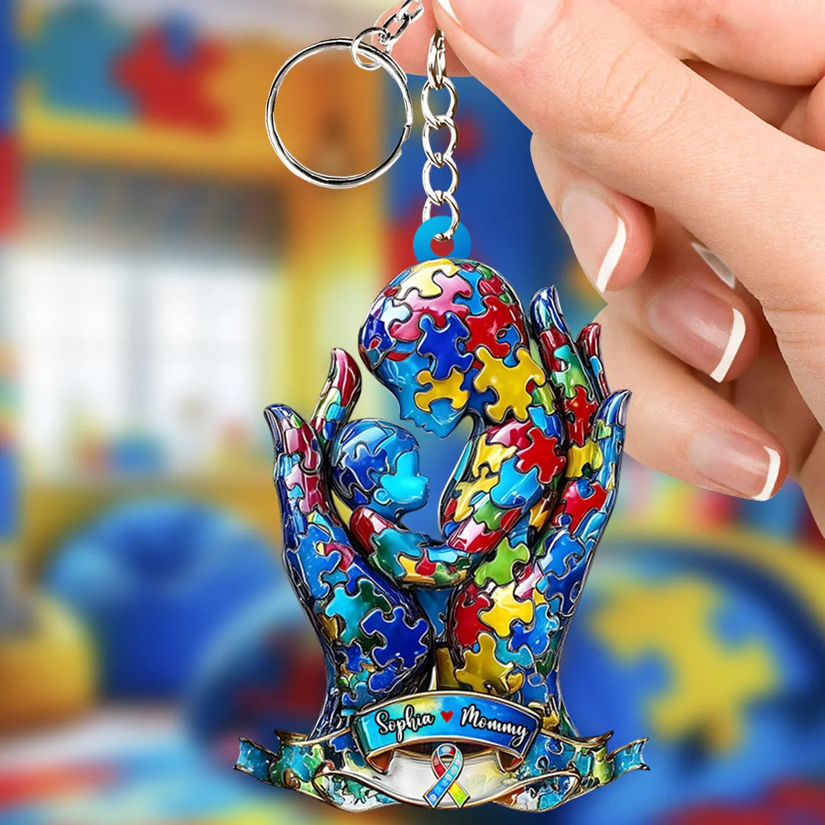 Mom And Kid - Personalized Autism Awareness Keychain