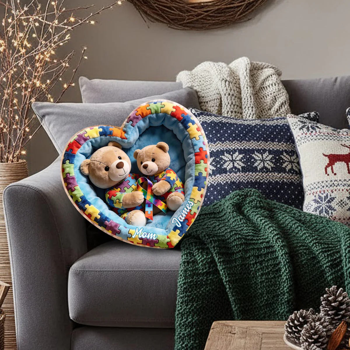 Strong Mama - Personalized Autism Awareness Shaped Pillow