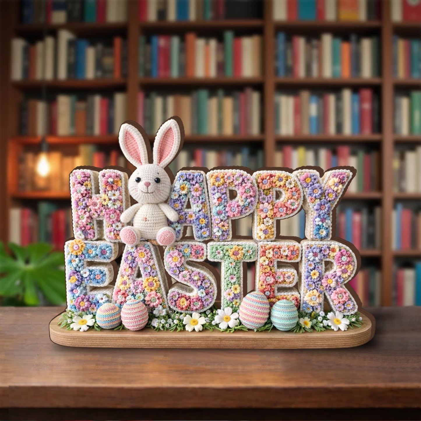 Happy Easter Wooden Table Sign, 3 Layer Floral Bunny Decor, Spring Home Easter Decoration, Pastel Easter Centerpiece