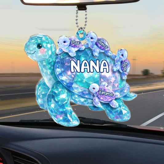 Together As One Turtle Family - Personalized Acrylic Car Ornament, Gift For Family, Turtle Family Car Hanger