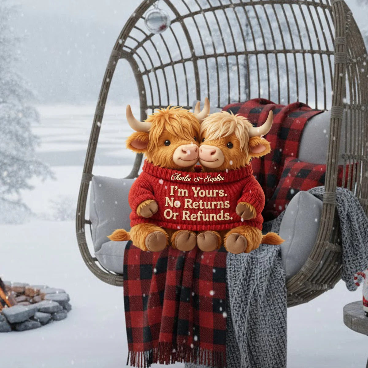 I'm Yours. No Returns Or Refunds - Personalized Couple Cow Shaped Pillow