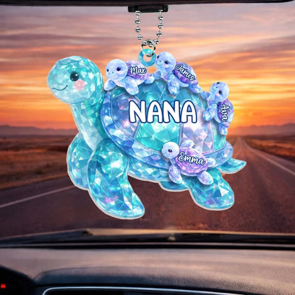 Together As One Turtle Family - Personalized Acrylic Car Ornament, Gift For Family, Turtle Family Car Hanger