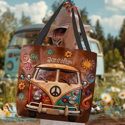 Floral Hippie Van - Personalized Tote Bag