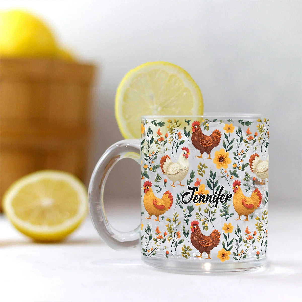 Cute Floral Chickens - Personalized Chicken Glass Mug