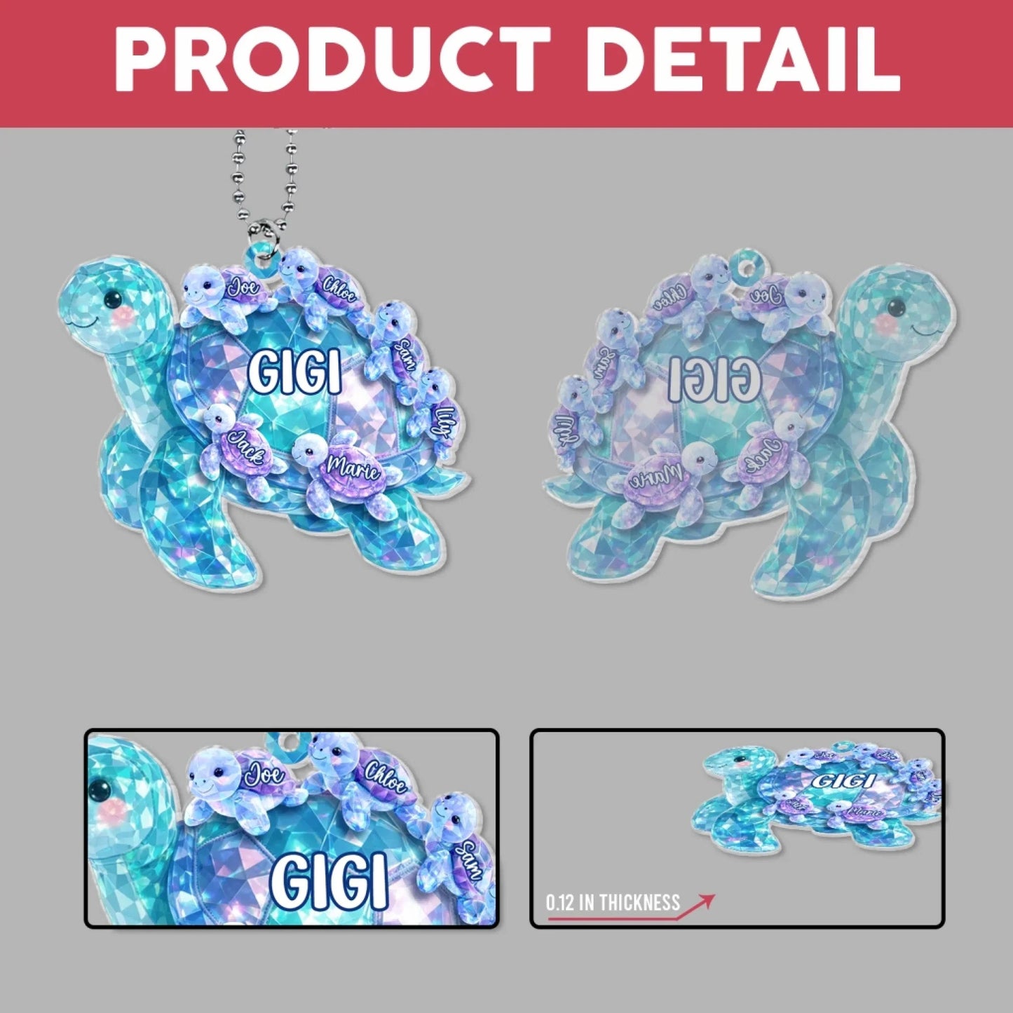 Together As One Turtle Family - Personalized Acrylic Car Ornament, Gift For Family, Turtle Family Car Hanger