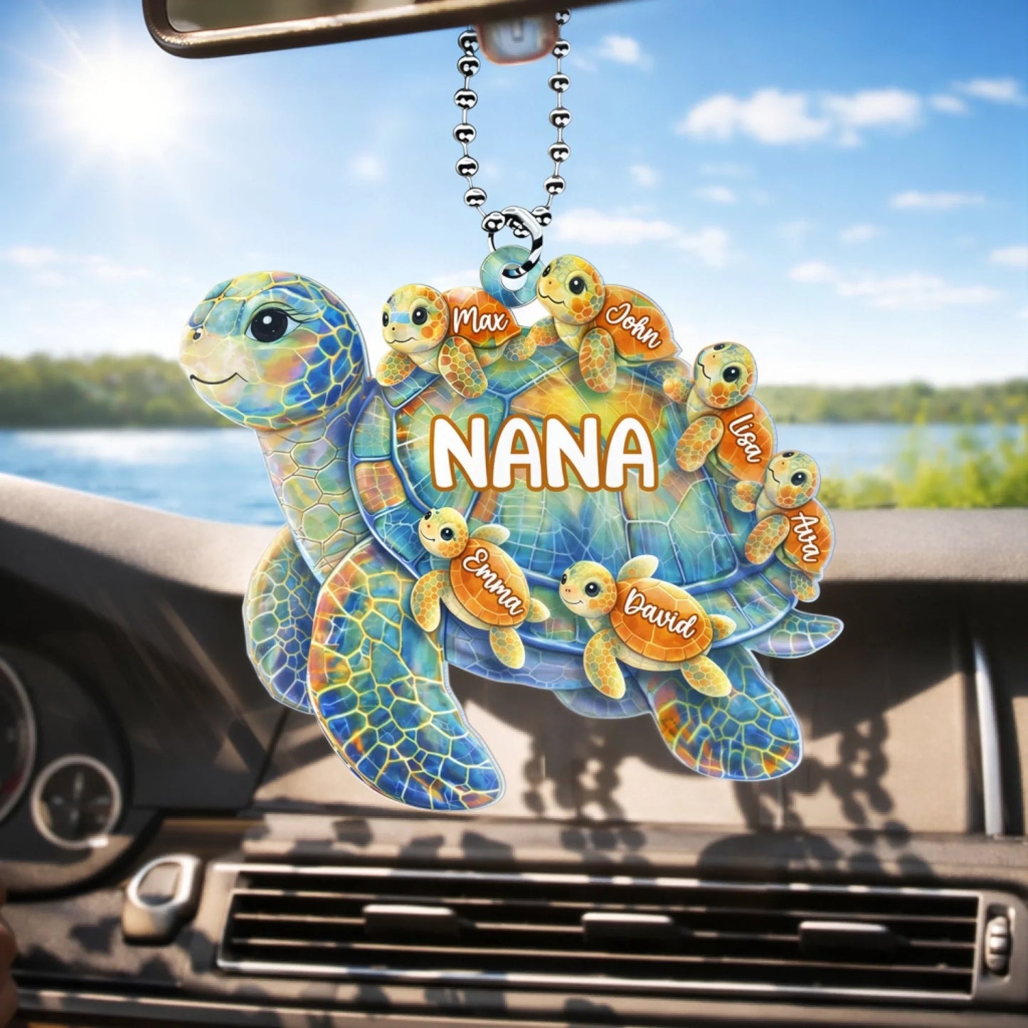Together As One Turtle Family - Personalized Acrylic Car Ornament, Gift For Family, Turtle Family Car Hanger