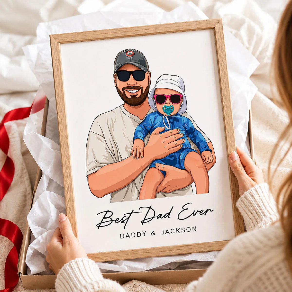 Portrait Color Drawing Style Best Dad Ever - Personalized Poster Canvas