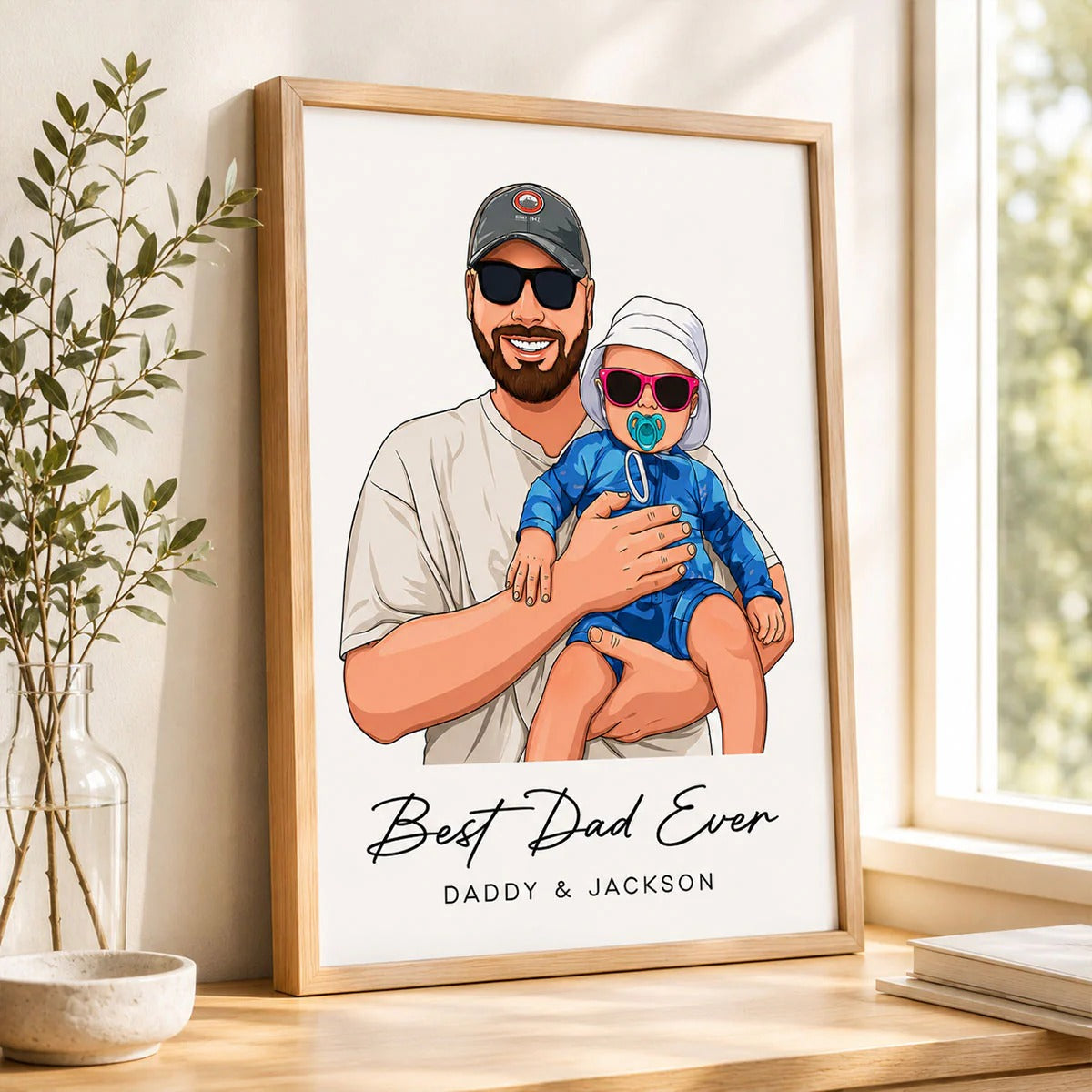 Portrait Color Drawing Style Best Dad Ever - Personalized Poster Canvas
