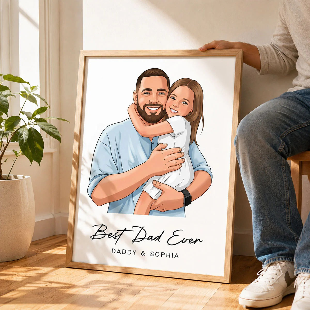 Portrait Color Drawing Style Best Dad Ever - Personalized Poster Canvas