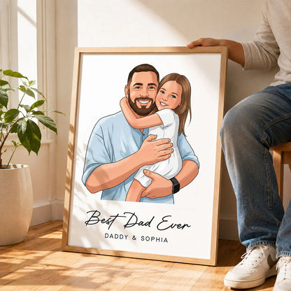 Portrait Color Drawing Style Best Dad Ever - Personalized Poster Canvas