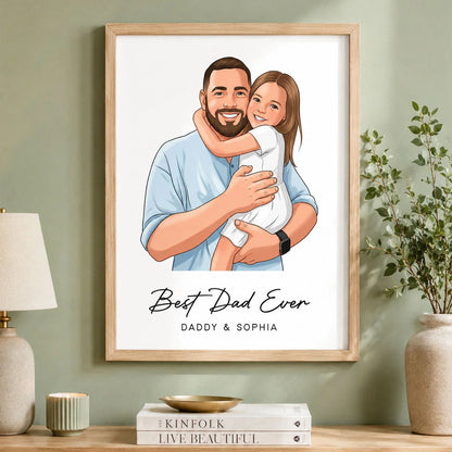 Portrait Color Drawing Style Best Dad Ever - Personalized Poster Canvas