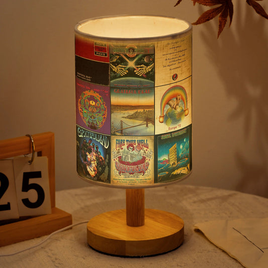 Classic Rock Wood Base Fabric Lamp, Vintage Rock Lamp for Music Lovers, Retro Home Décor Gift