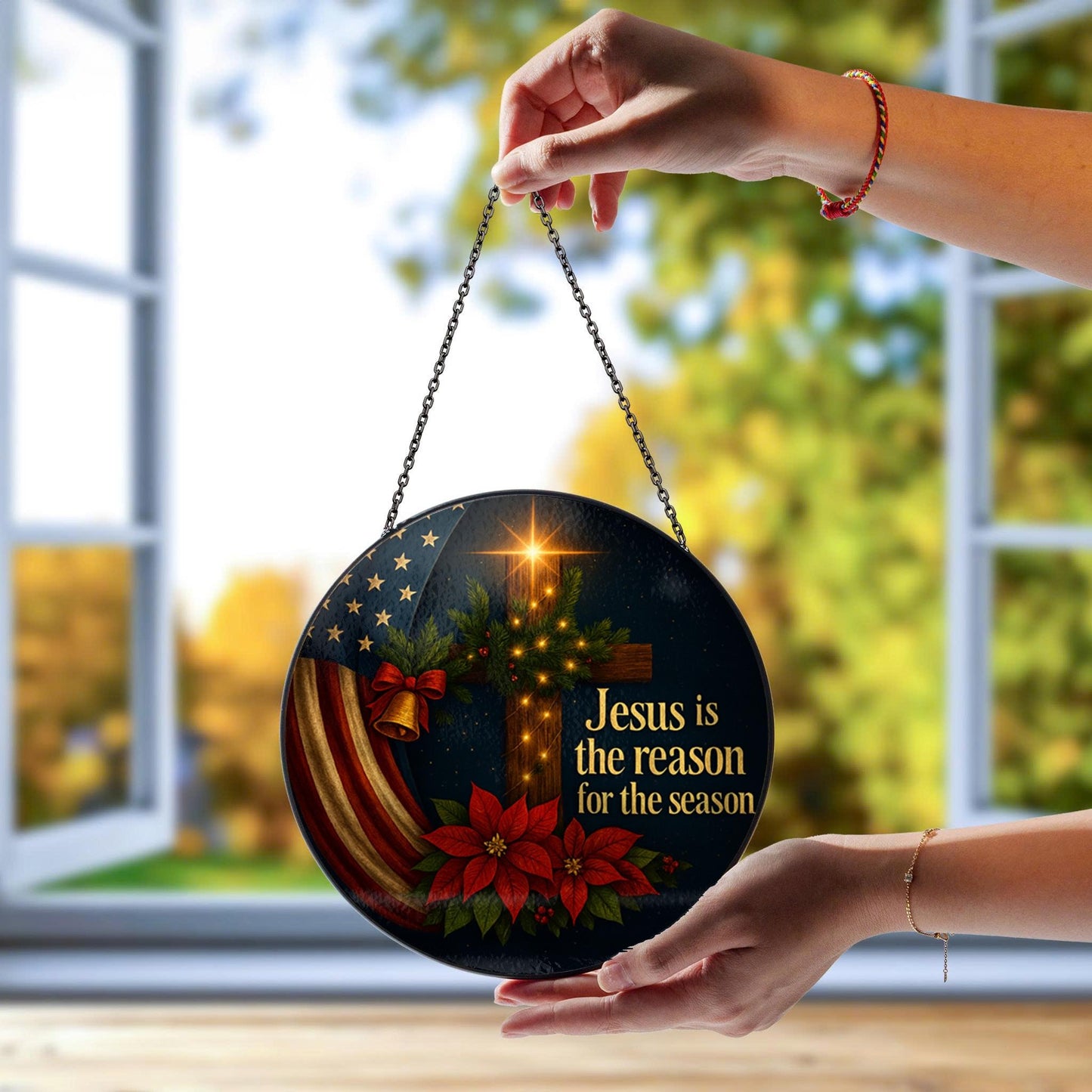 Jesus is the Reason Stained Glass Suncatcher - Christian Christmas Decor