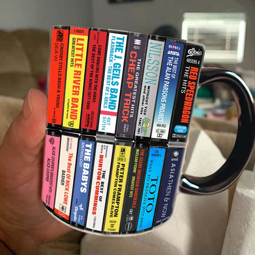 70s & 80s Rock Albums Cassette Collection Retro Accent Mug
