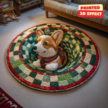 Christmas Corgi Quilted Round Mat