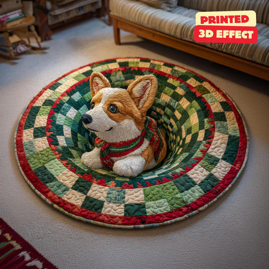 Christmas Corgi Quilted Round Mat
