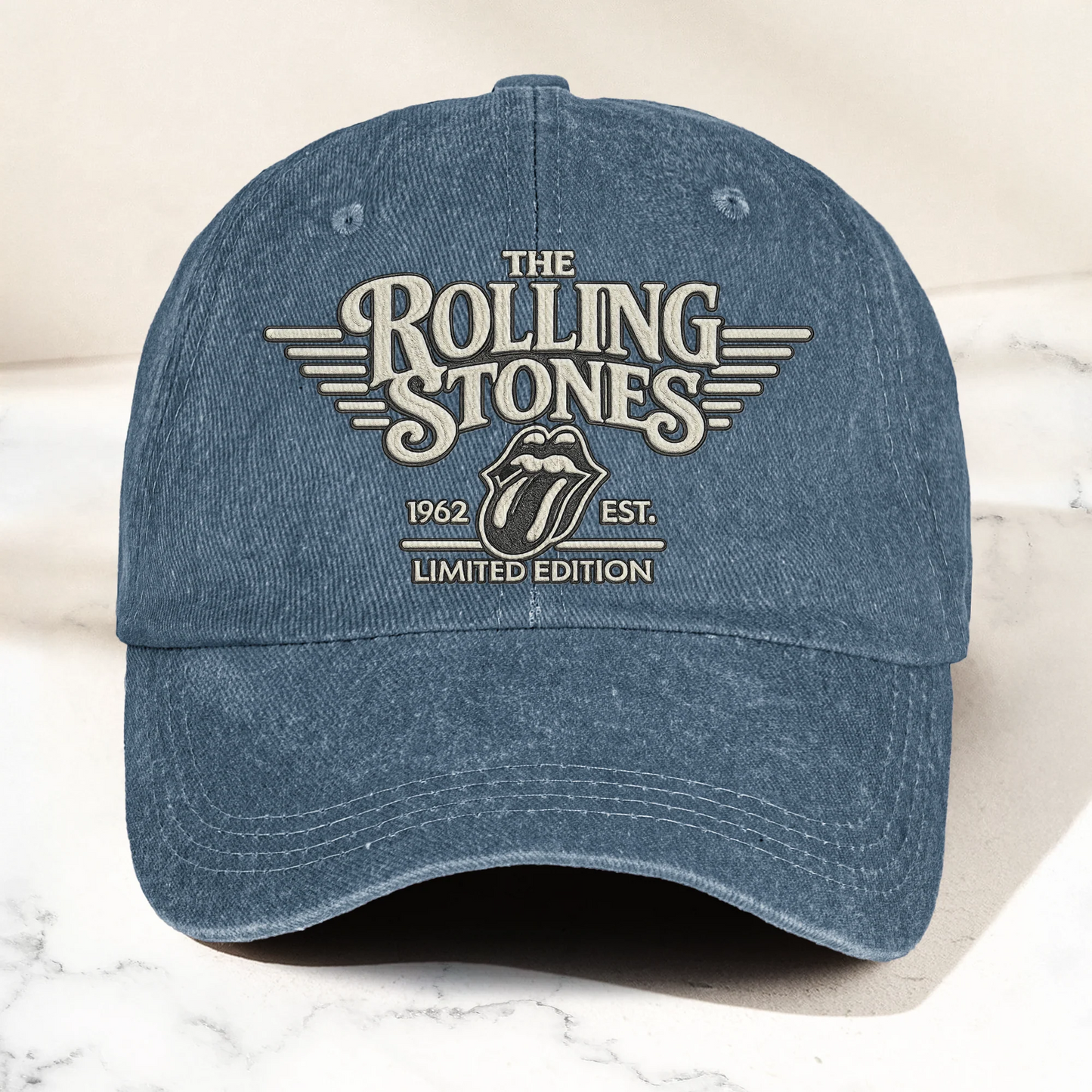The Rolling Stones Tongue Logo Est 1962 Denim Cap – Retro Vintage Dad Cap Gift For Dad