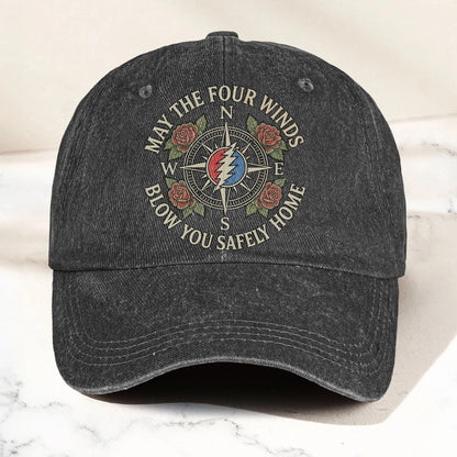 Grateful  May The Four Winds Blow You Safely Home Vintage Band Denim Cap - Retro Vintage Dad Cap Gift For Dad