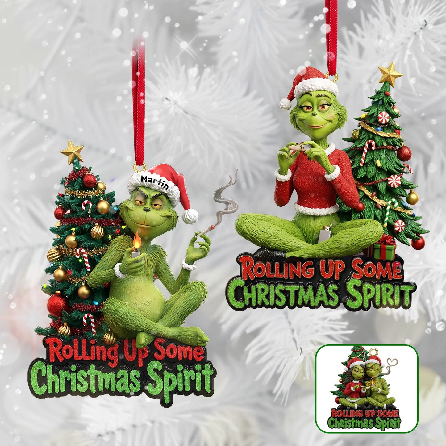 Green Monster Smoker Couple Ornament - Personalized Gifts For Couple Ornament