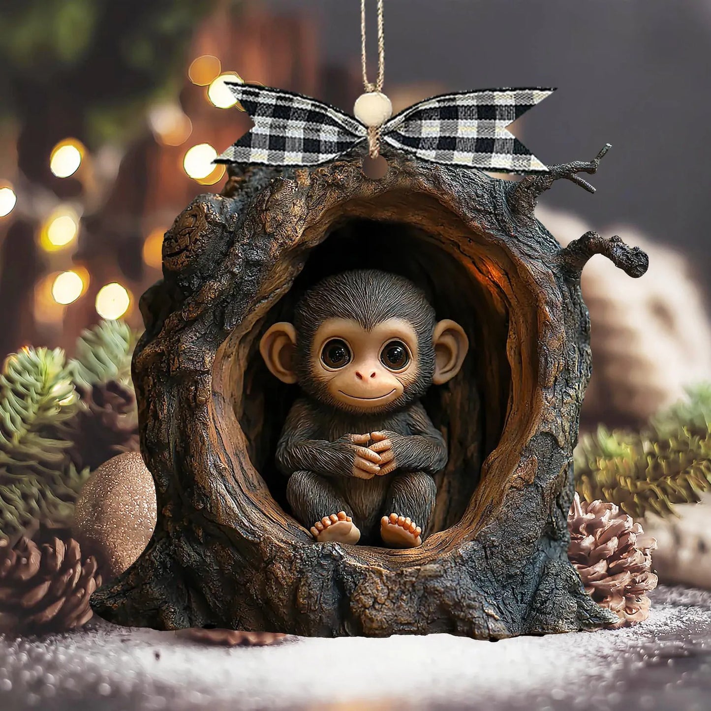 Cute Monkey Wooden Ornament, Christmas Gift for Monkey Lover