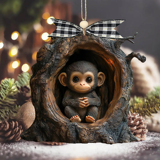 Cute Monkey Wooden Ornament, Christmas Gift for Monkey Lover