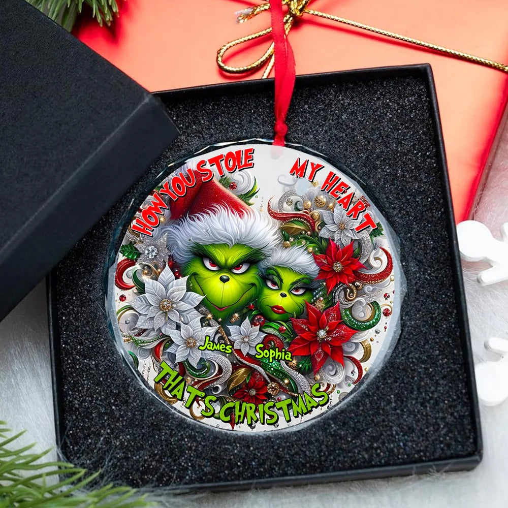 Monster Couple Christmas Ornament - Personalized Gifts For Couple Glass Ornament