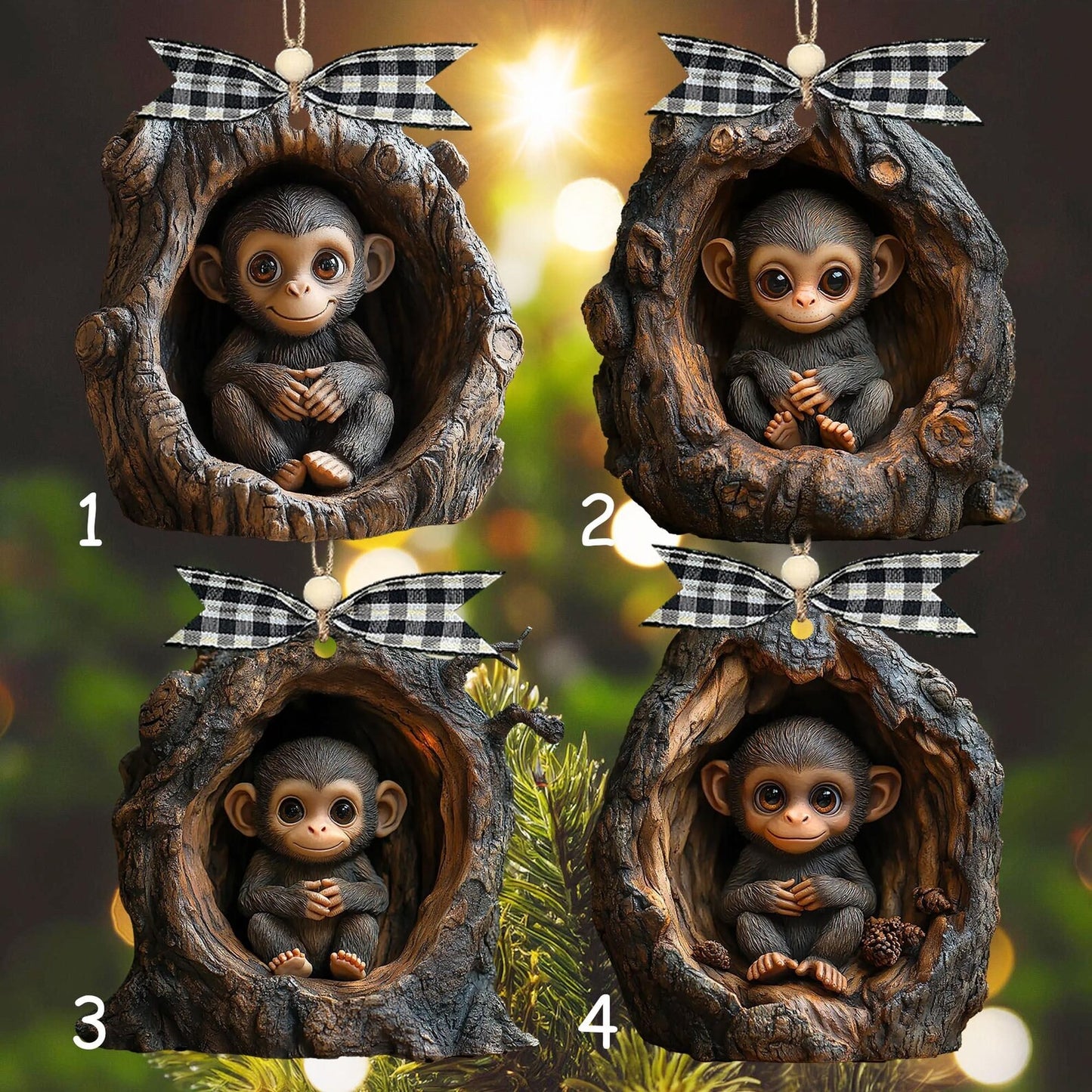 Cute Monkey Wooden Ornament, Christmas Gift for Monkey Lover