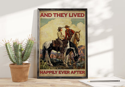 Cowboy and They Lived Happily Ever After - Couple Canvas And Poster