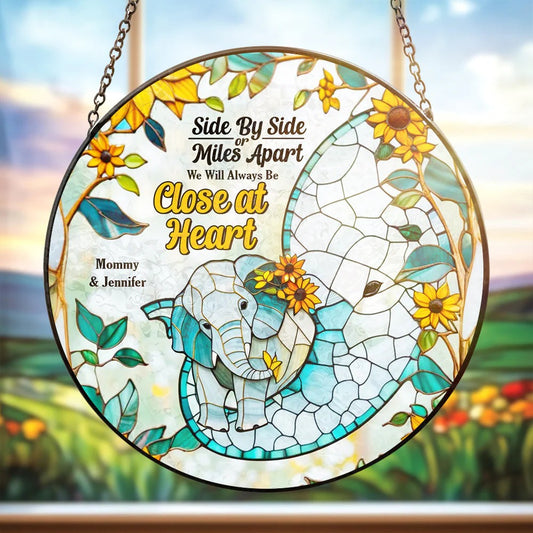 Personalized Gift For Mom Stained Glass, Mom & Baby Elephant Embracing  - Home Decor