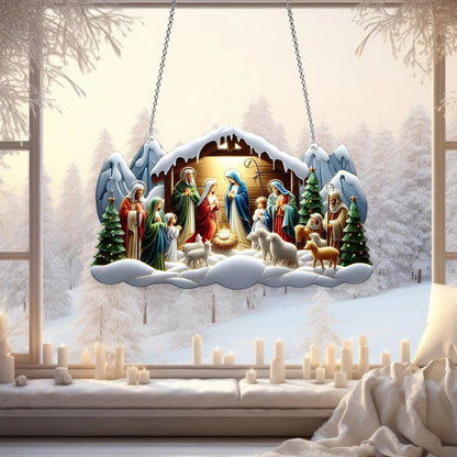 Christmas Nativity Scene Acrylic Window, Christian Acrylic Window Hanging
