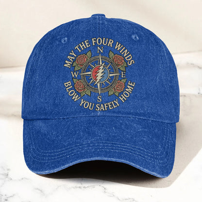 Grateful  May The Four Winds Blow You Safely Home Vintage Band Denim Cap - Retro Vintage Dad Cap Gift For Dad