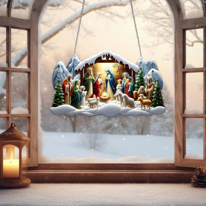 Christmas Nativity Scene Acrylic Window, Christian Acrylic Window Hanging