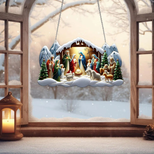 Christmas Nativity Scene Acrylic Window, Christian Acrylic Window Hanging