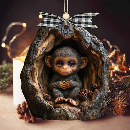 Cute Monkey Wooden Ornament, Christmas Gift for Monkey Lover