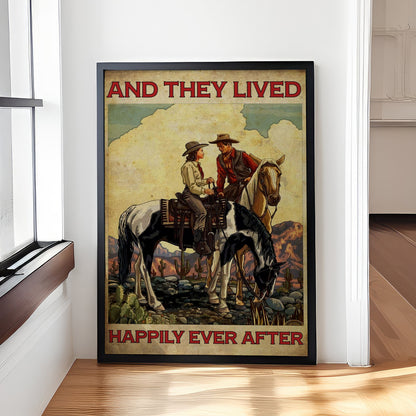 Cowboy and They Lived Happily Ever After - Couple Canvas And Poster