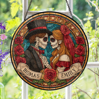 Custom Skeleton Couple Stained Glass Suncatcher, Hanging Decor