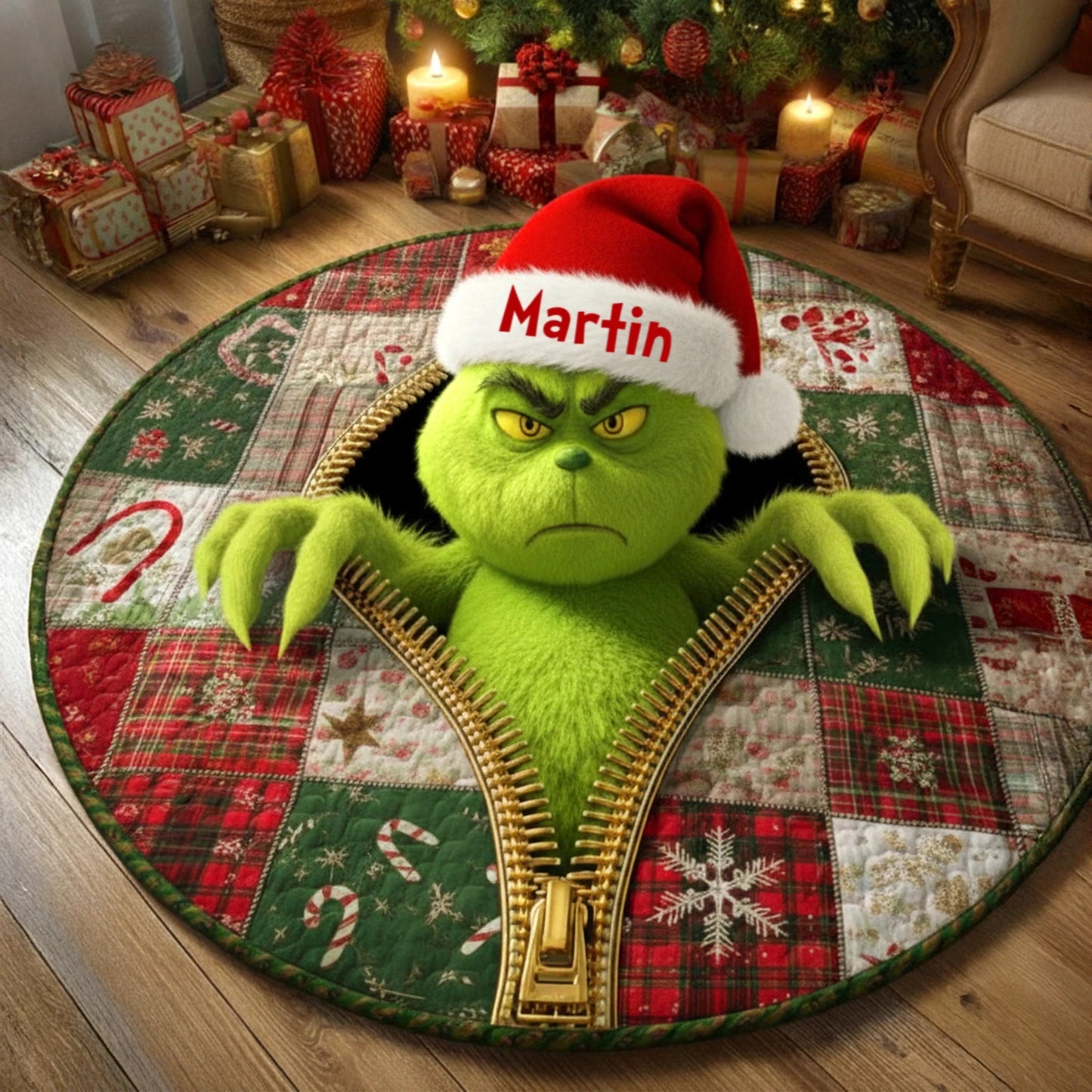 Christmas Fun Personalized Quilted Round Mat