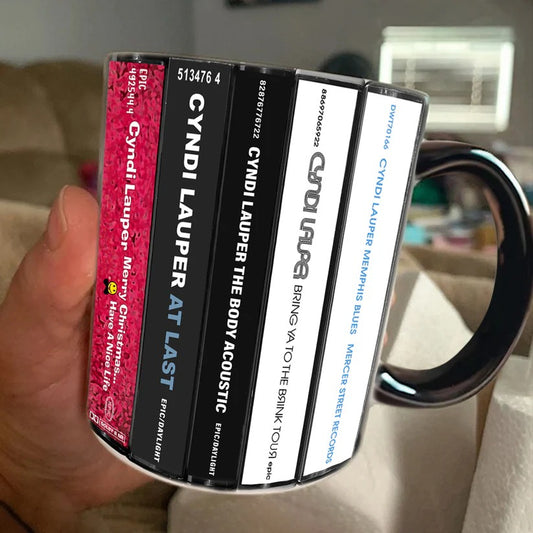 Cyndi Lauper Albums Cassette Collection Retro Accent Mug