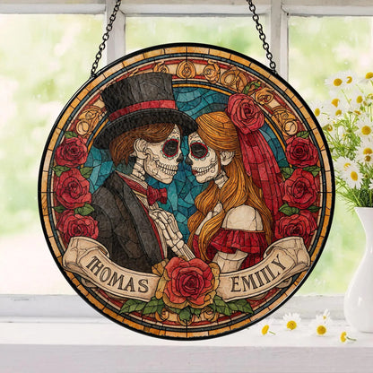 Custom Skeleton Couple Stained Glass Suncatcher, Hanging Decor