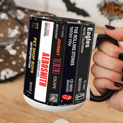 80's Rock Albums Cassette Collection Retro Accent Mug