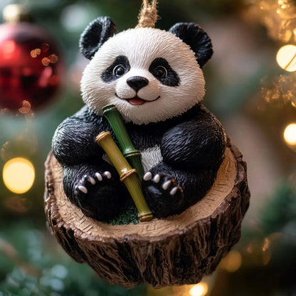 Panda Christmas Wood Ornament