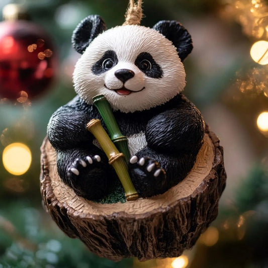 Panda Christmas Wood Ornament