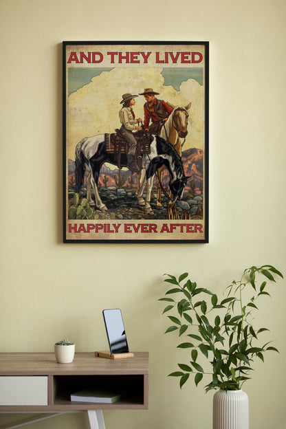 Cowboy and They Lived Happily Ever After - Couple Canvas And Poster