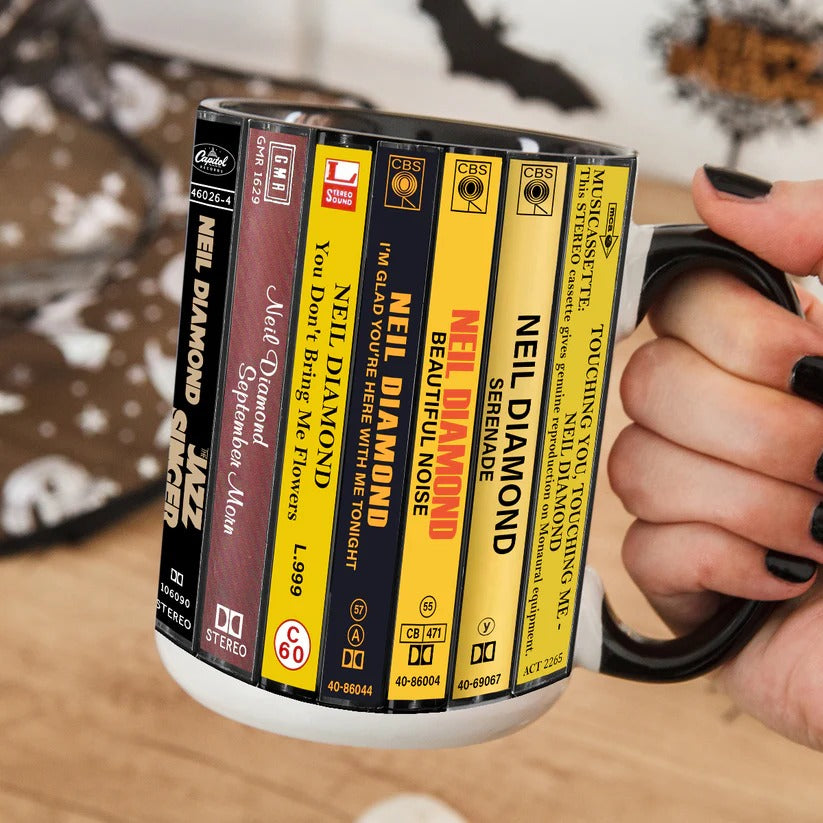 Neil Diamond Albums Cassette Collection Retro Accent Mug