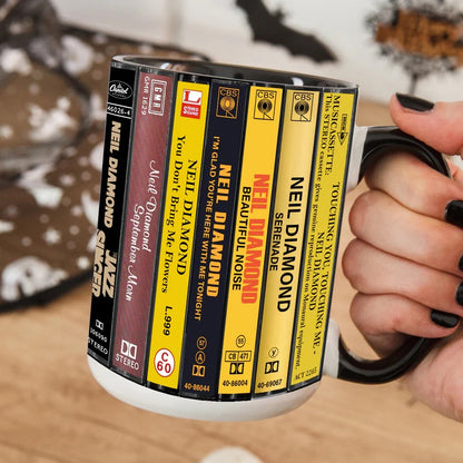 Neil Diamond Albums Cassette Collection Retro Accent Mug