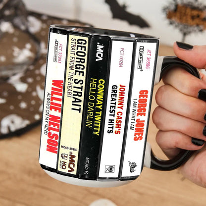Classic Country Music Albums Cassettes Retro Accent Mug