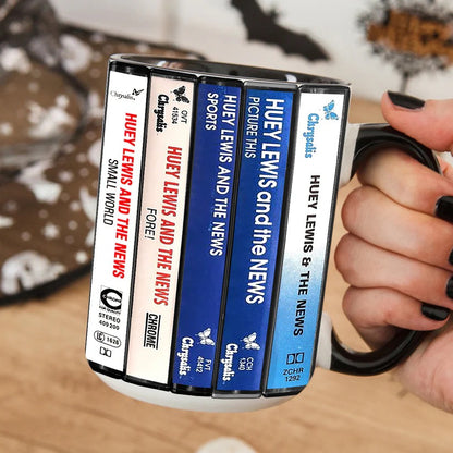 Huey Lewis Albums Cassette Collection Retro Accent Mug