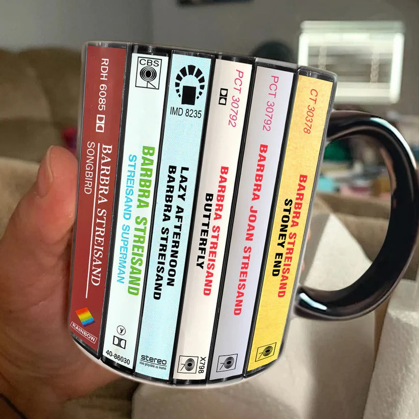 Barbra Streisand Albums Cassette Collection Retro Accent Mug