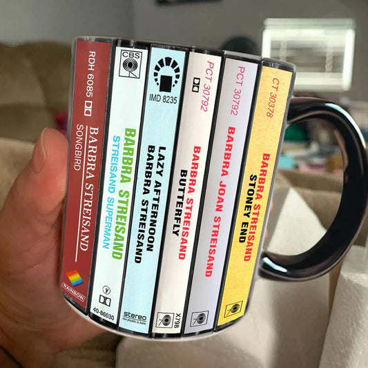 Barbra Streisand Albums Cassette Collection Retro Accent Mug